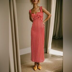 Red and Tan Striped Midi Dress